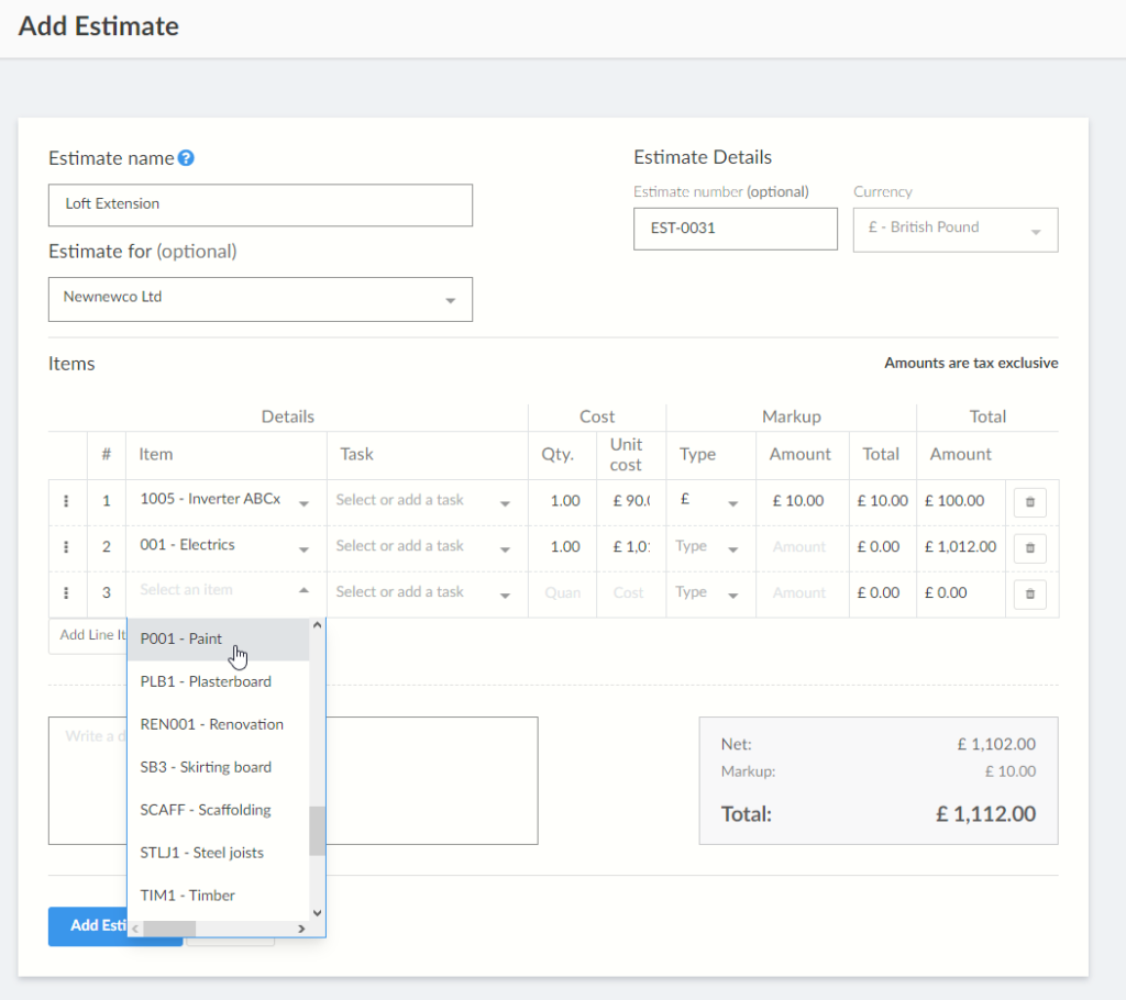 MP-Estimate-builder